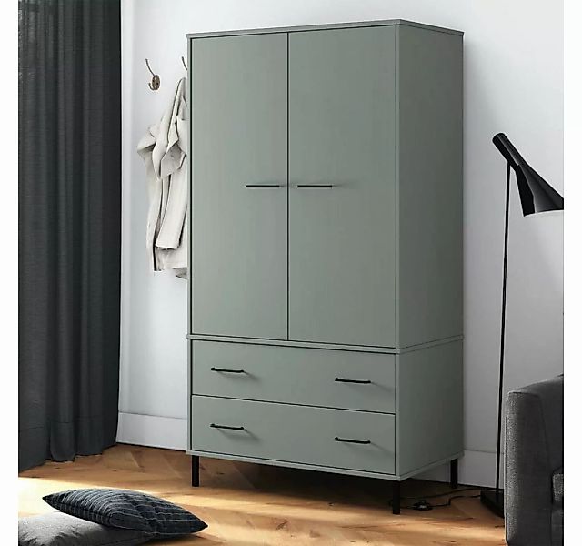 furnicato Kleiderschrank OSLO Metallbeine Grau 90x55x172,5cm Massivholz (1- günstig online kaufen