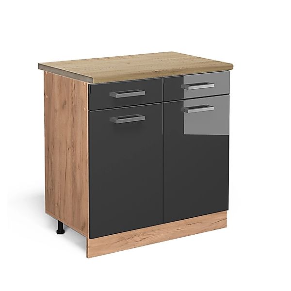 Vicco Küchenunterschrank R-Line Anthrazit Hochglanz/Goldkraft Eiche 80 cm A günstig online kaufen