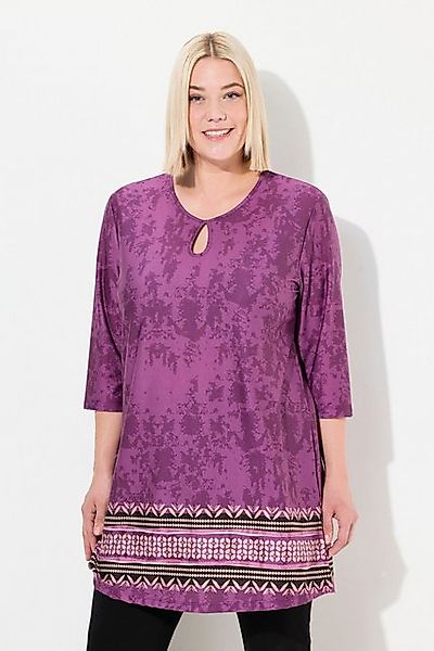 Ulla Popken Longshirt Longshirt A-Linie Alloverdruck Saumbordüre günstig online kaufen