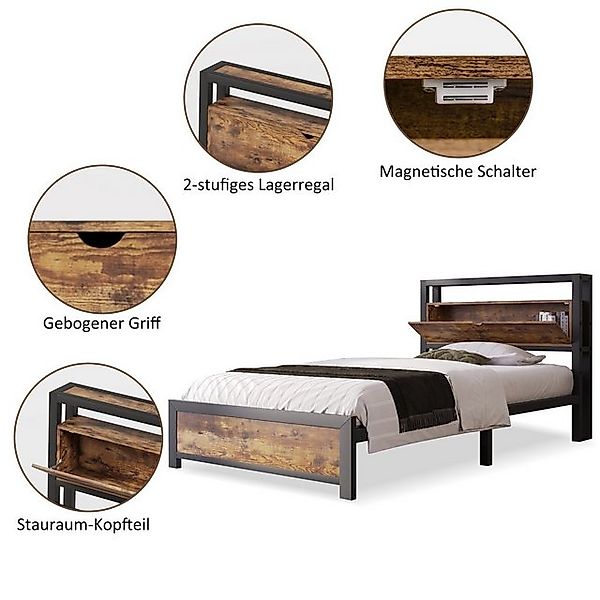 OKWISH Metallbett Jugendbetten mit Stauraum-Kopfteil (90 x 200 cm ohne Matr günstig online kaufen