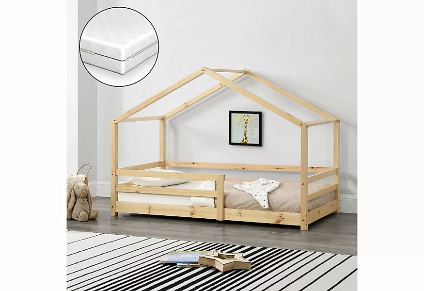 en.casa Kinderbett, »Knätten« Hausbett mit Matratze 80x160cm Kiefernholz Na günstig online kaufen