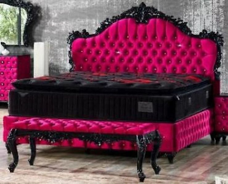 Casa Padrino Bett Doppelbett Pink / Schwarz - Prunkvolles Samt Bett mit Gli günstig online kaufen