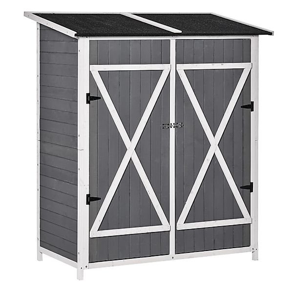Outsunny Gartenschrank mit Asphaltdach Tannenholz Grau Weiß 139 x 75 x 160 günstig online kaufen