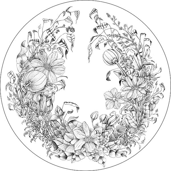 ESTAhome Selbstklebende Runde Tapete Blumenzeichnungen Schwarz-Weiß Ø 70 cm günstig online kaufen
