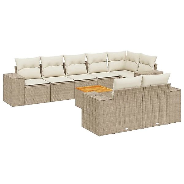 vidaXL 9-Tlg Garten-Sofagarnitur mit Kissen Beige Poly Rattan 3257864 günstig online kaufen