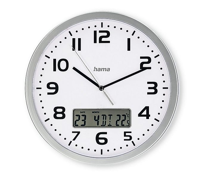 Hama Funkwanduhr DCF-Funkuhr "Moorea", Ø 30 cm, Silber (Datums- und Tempera günstig online kaufen