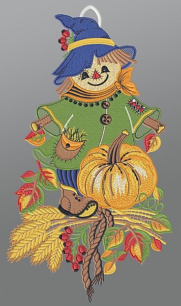 Plauener Spitze® Fensterbild Herbstliche Vogelscheuche, HxB günstig online kaufen
