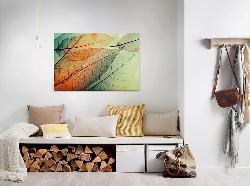 Bricoflor Herbst Wandbild Mit Grünen Blättern Wohnzimmer Und Flur Leinwand günstig online kaufen