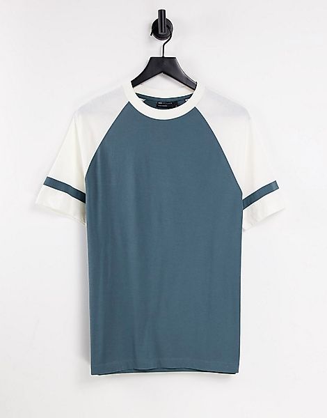 ASOS DESIGN – T-Shirt in Grau mit Kontraststreifen und Raglanärmeln günstig online kaufen