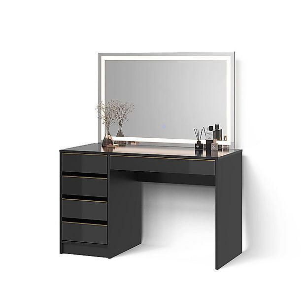 Livinity® Schminktisch Imola, Schwarz/Gold/Gold, 120 cm mit LED-Spiegel (1- günstig online kaufen