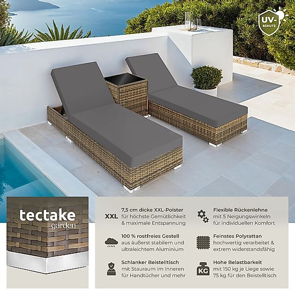 tectake Gartenliege 2er Set Rattan Sonnenliegen, günstig online kaufen