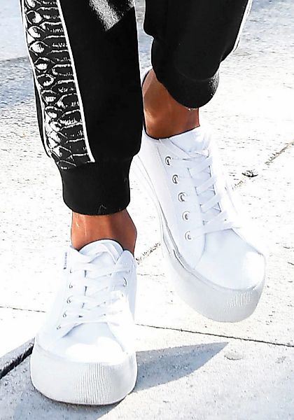 LASCANA Sneaker Schnürhalbschuh, Freizeitschuh aus Textil mit Plateausohle günstig online kaufen