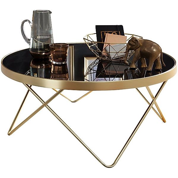 furnicato Couchtisch Ø 82 cm Schwarz Gold Beistelltisch Metall/Glas, Tisch günstig online kaufen