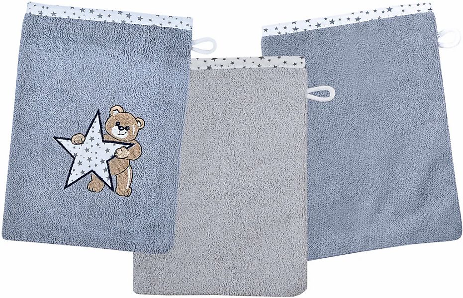 Wörner Waschhandschuh "Teddy/Stern Waschhandschuh 3er Set" 1x mit süßer Ted günstig online kaufen