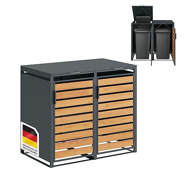 STEELSØN Mülltonnenbox Kestra 240L aus verzinktem Stahl (Anthrazit/Holz, ve günstig online kaufen