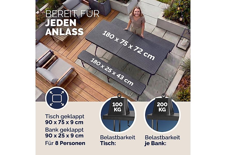 Casaria Bierzeltgarnitur Malmö, (3-tlg), 180 cm Klappbar Rattan Optik Kunst günstig online kaufen