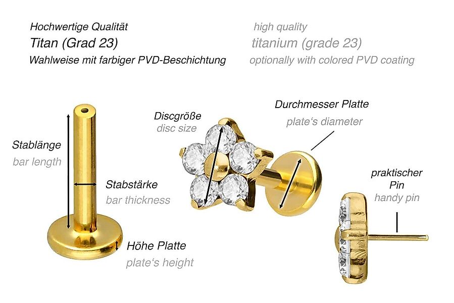 PIERCINGLINE Piercing-Set Titan Labret mit Push günstig online kaufen