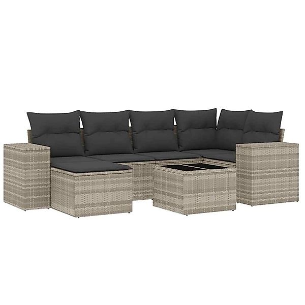 vidaXL 7-Tlg Garten-Sofagarnitur mit Kissen Hellgrau Poly Rattan 3222871 günstig online kaufen
