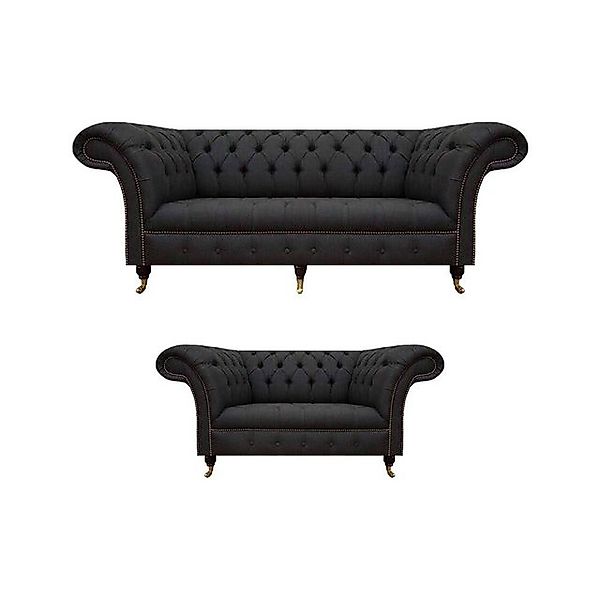 JVmoebel Sofa Komplett Schwarze Chesterfield Garnitur Designer Dreisitzer M günstig online kaufen