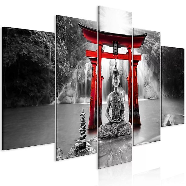 Wandbild - Buddha Smile (5 Parts) Wide Red günstig online kaufen