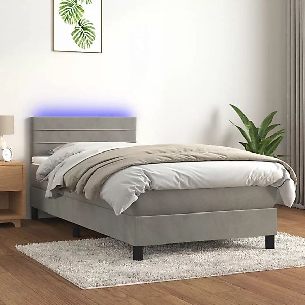 vidaXL Boxspringbett Boxspringbett mit Matratze LED Hellgrau 100x200 cm Sam günstig online kaufen