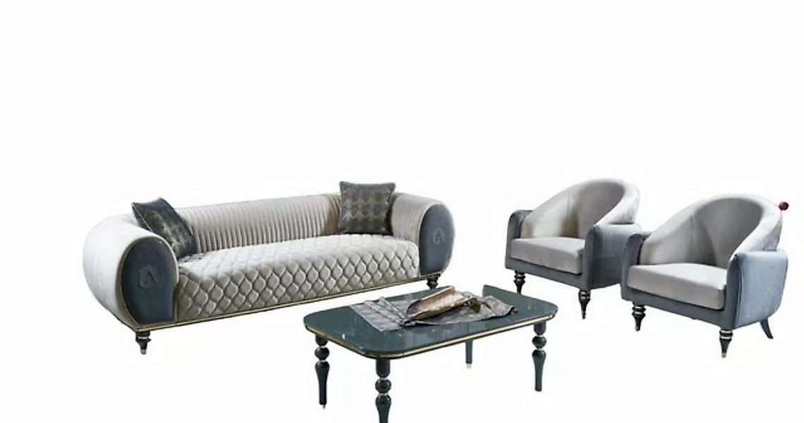 JVmoebel Sofa Designer Grau-weiße Sofagarnitur Polster Couchen Stoff Relax günstig online kaufen