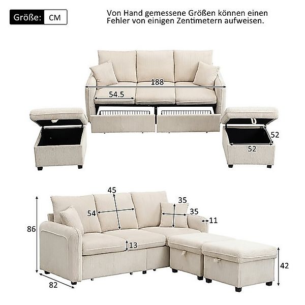 Odikalo 3-Sitzer Dreisitzer Polstersofa Sofa-Set mit Stauraum&Schlaffunktio günstig online kaufen