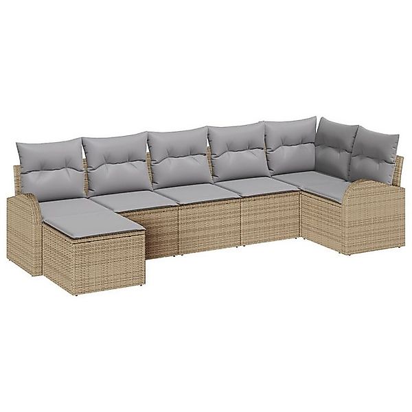 vidaXL Loungesofa Garten Sofa Set Set von 7 Beige Rattan Garten Sofa Rechte günstig online kaufen