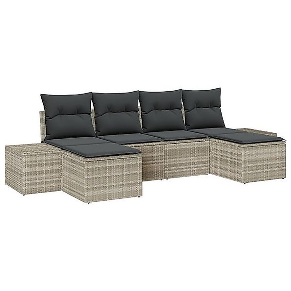 vidaXL Loungesofa 6-teiliges Garten Sofa Set mit Kissen Hellgrau Poly-Ratta günstig online kaufen