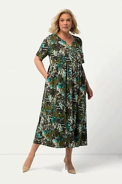 Ulla Popken Sommerkleid Jerseykleid Blüten A-Linie Tunika-Ausschnitt günstig online kaufen