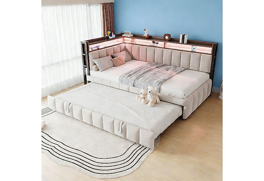 OKWISH Schlafsofa Polsterbett Funktionsbett, Ausziehbett mit LED-Beleuchtun günstig online kaufen