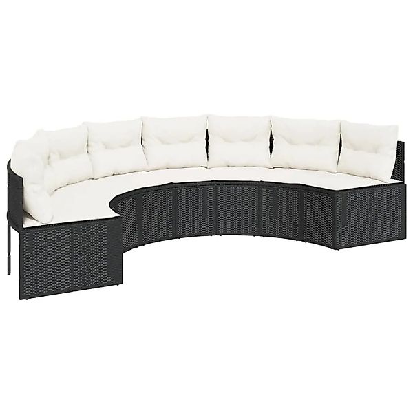 vidaXL Gartensofa mit Kissen Halbrund Schwarz Poly-Rattan 3318522 günstig online kaufen