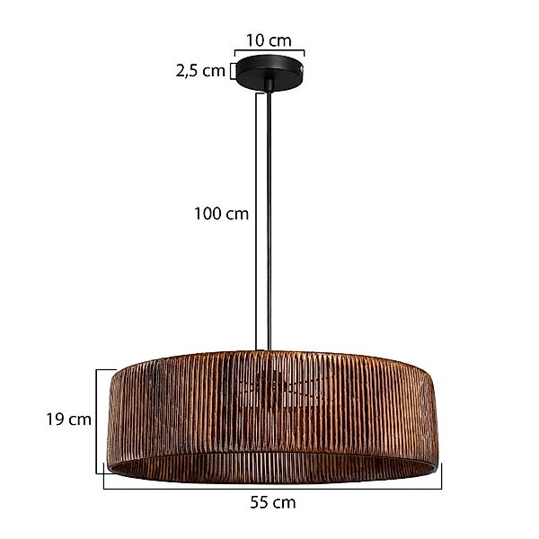Hängeleuchte Roya Cylinder, Ø 55 cm, dunkelbraun, Papier günstig online kaufen