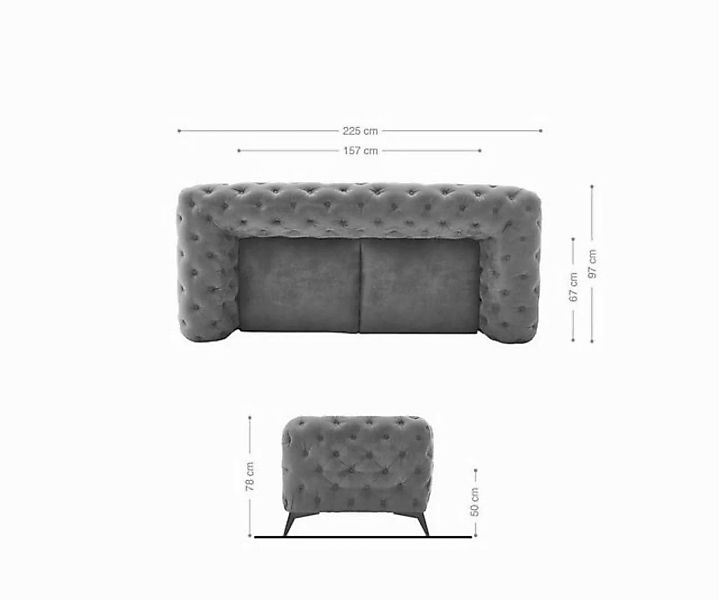 DELIFE 3-Sitzer Corleone, Samt Grau 225x97 cm 3-Sitzer Couch günstig online kaufen