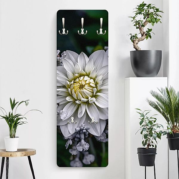 Wandgarderobe Holzpaneel Blumen Weiße Dahlie günstig online kaufen