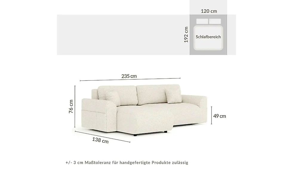 Ecksofa  Bodega ¦ creme ¦ Maße (cm): B: 235 H: 76 Polstermöbel > Sofas > Ec günstig online kaufen