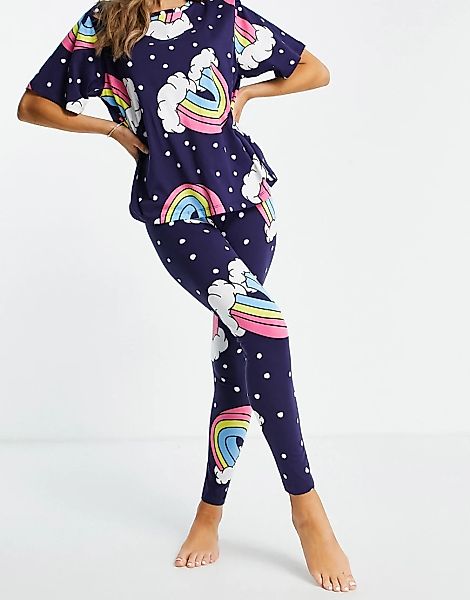 ASOS DESIGN – Rainbow – Gepunktetes Pyjamaset mit T-Shirt und Leggings in M günstig online kaufen