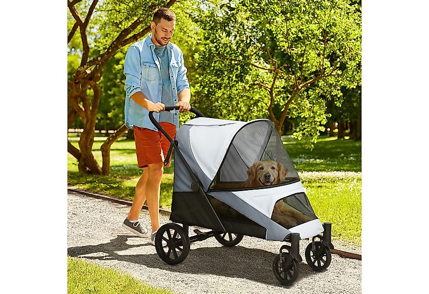 PawHut Hundebuggy klappbar, mit Kissen, Netzfenstern, Türen, Aufbewahrungst günstig online kaufen