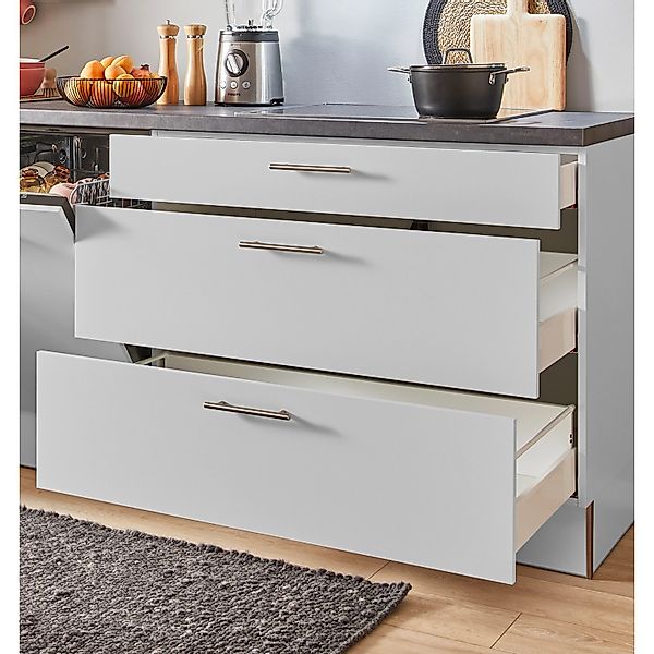 pino Küchenzeile 350 cm Lichtgrau Anschlag,inks 1 Geräte-, 1 Apothekerschra günstig online kaufen