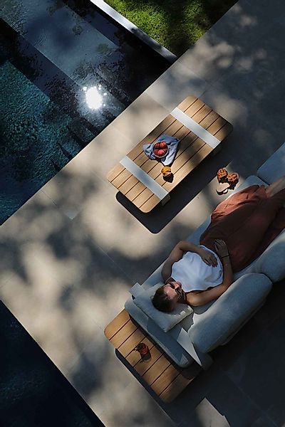 Dox flacher Lounge Tisch mit Teak Oberfläche günstig online kaufen