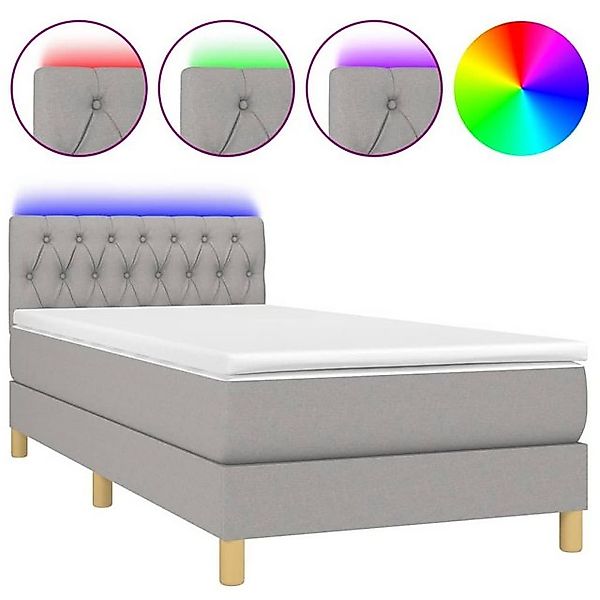 vidaXL Boxspringbett Boxspringbett mit Matratze LED Hellgrau 90x200 cm Stof günstig online kaufen