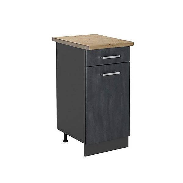 Vicco Küchenunterschrank R-Line Schwarz Beton/Anthrazit 40 cm AP Eiche günstig online kaufen