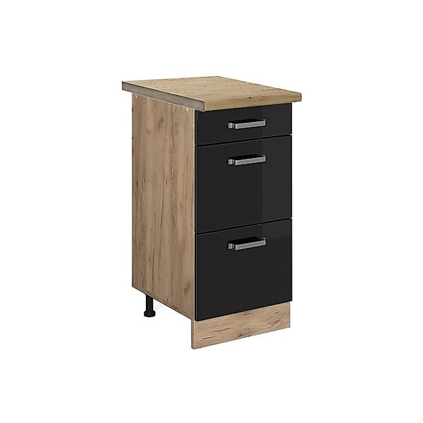 Vicco Küchenunterschrank R-Line Schwarz Hochglanz/Goldkraft Eiche 40 cm mit günstig online kaufen