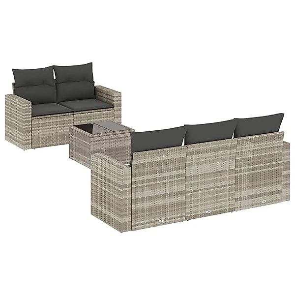 vidaXL 6-Tlg Garten-Sofagarnitur mit Kissen Hellgrau Poly Rattan 3251039 günstig online kaufen