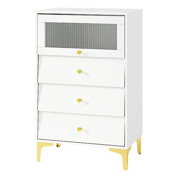Costway Kommode 3 Schubladen Glastür Weiß Metallbeine günstig online kaufen