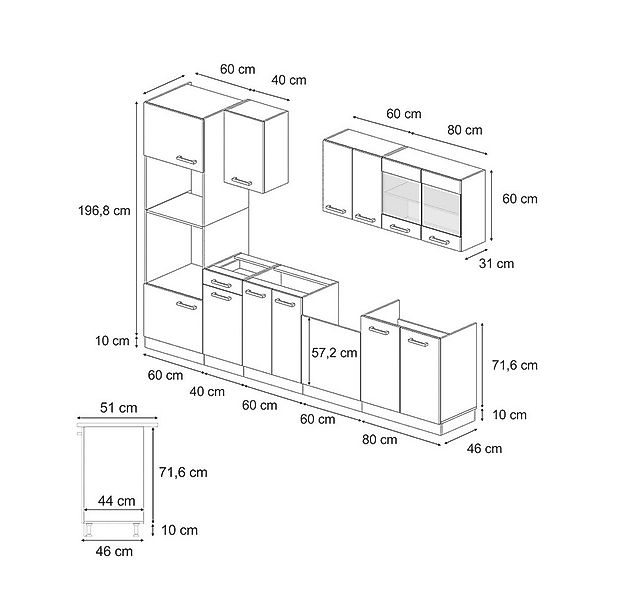 Vicco Küchenzeile R-Line, Anthrazit Landhaus/Anthrazit, 300 cm mit Hochschr günstig online kaufen