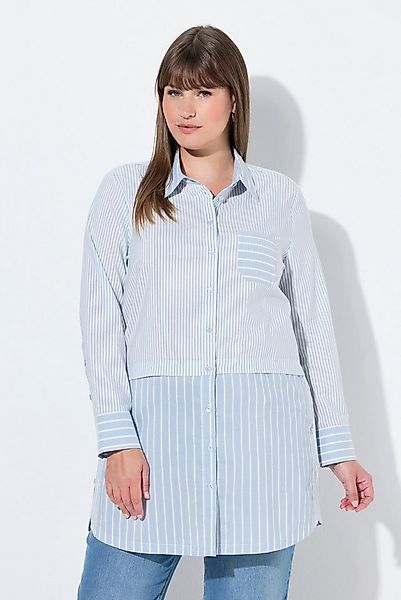 Ulla Popken Hemdbluse Longbluse Streifen Hemdkragen Langarm Biobaumwolle günstig online kaufen