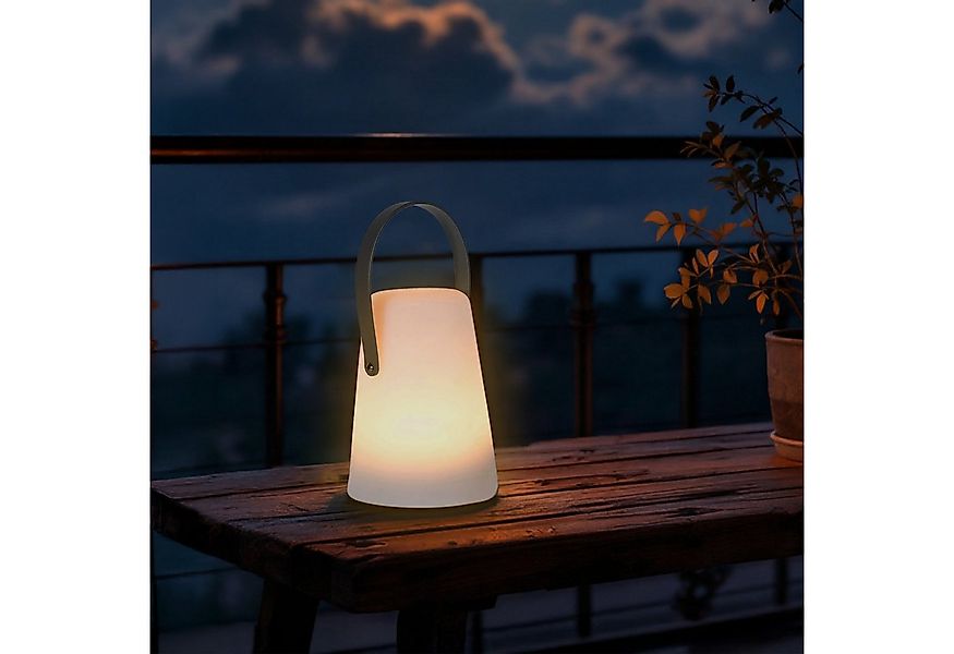 Spetebo Außen-Tischleuchte LED Tischlampe mit Lederband konisch rund, mit T günstig online kaufen