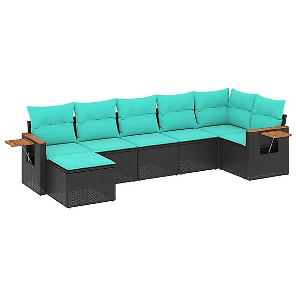 vidaXL 7-Tlg Garten-Sofagarnitur mit Kissen Schwarz Poly Rattan 3227030 günstig online kaufen