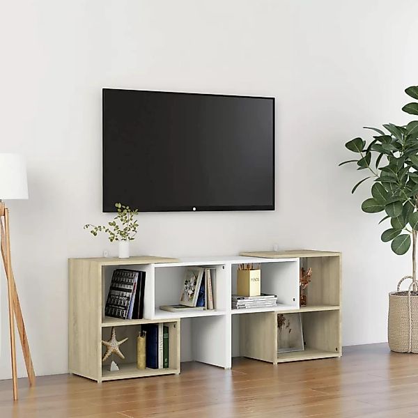 Tv-schrank Weiß Und Sonoma-eiche 104x30x52 Cm Spanplatte günstig online kaufen